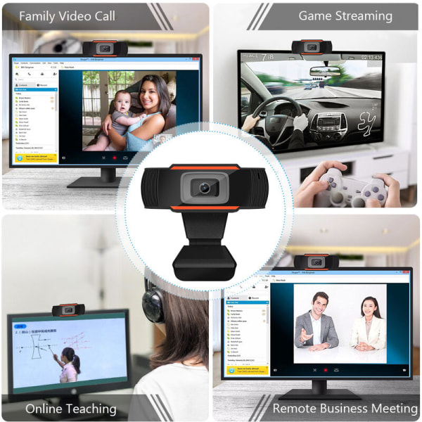High Definition 1080p USB-webkamera datamaskinkamera med mikrofon for online direktestrømming av videosamtaler, konferanser, spill, modell: svart