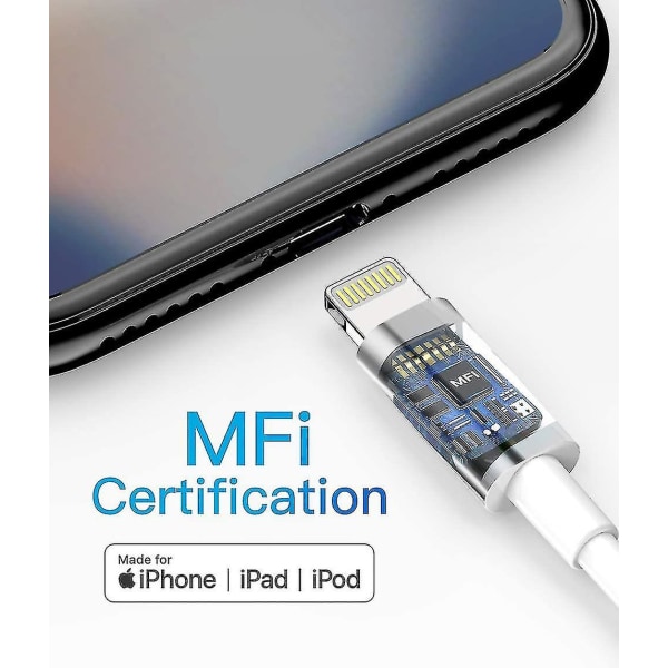 Paket med 3 Iphone 2m Laddarkabel Mfi-certifierad Lightning-kabel