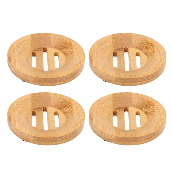 4 stk Bambus Sæbeholder Drænende Let at rengøre Badeværelse Køkken Sæbeholder Dia 8cm