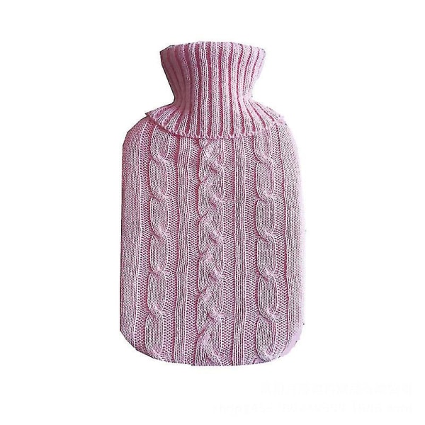 2000ml Vannfylling Varmtvannspose Strikket Kluttrekk Fylling Vann Håndvarmer Pink Knitted cloth cover