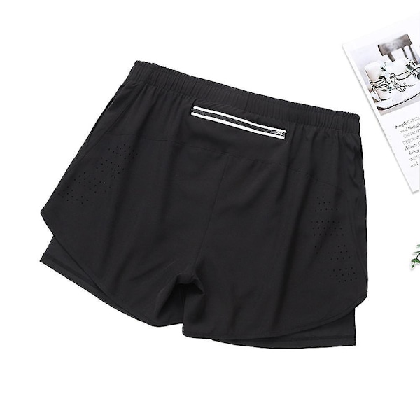 Mænds Hurtigtørrende Dobbeltlags Sports Shorts Fitness Bukser L Sort