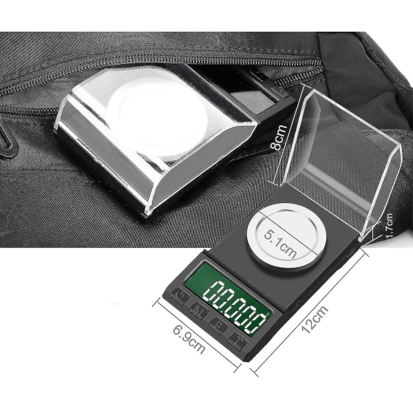Digital lommevekt, 50 g/0,001 g presisjons milligramvekt med LCD-skjerm