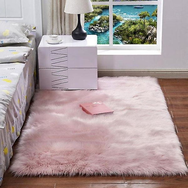 Rektangel Fluffy Shaggy Rug Soverom Antiskli Gulvteppematte Light Pink 60x90cm