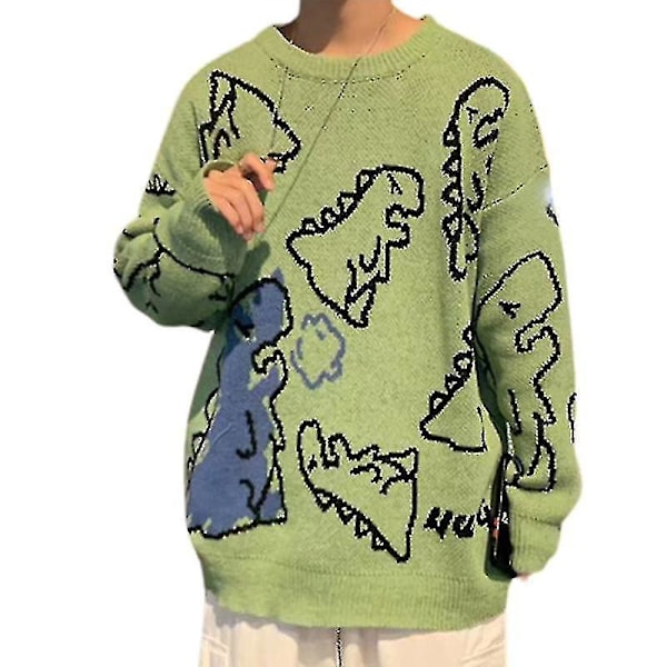 Dinosaur Print Unisex Oversized Knit Sweater White