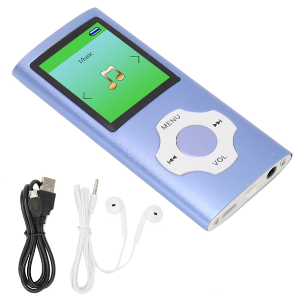 MP3-soitin 1,8 tuuman LCD-näytöllä, tallennustoiminto, FM-radio, kannettava musiikkisoitin opiskelijoille, tummansininen