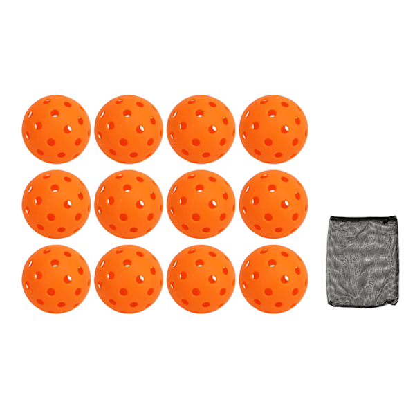 12 st 74mm 40-håls Pickleballs i PE-plast med hög elasticitet för utomhusbruk - Orange