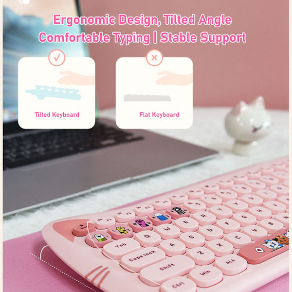 Tastatur Mus Combo 2,4 GHz Trådløs Sød Kontrastfarve 110 Runde Knapper Tastatur og Mus til Piger Kontor Skole