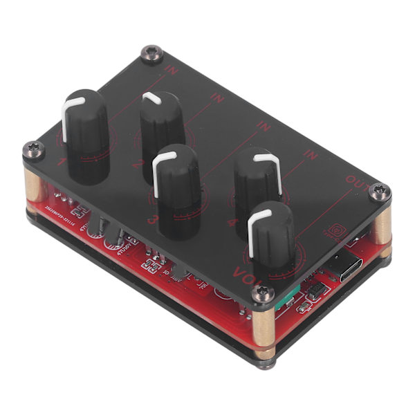 Mini Stereo Mixer 4 Indgange 1 Udgange 4 Kanaler Bærbar Stereo Linjemixer Kompakt Lydmixer til Studie Scene Små Klubber Bar 100 til 240V Rød EU Stik