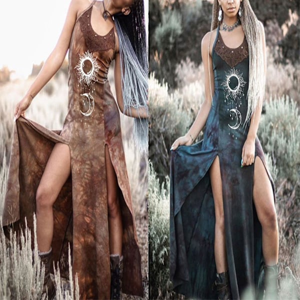 Gotisk Viking Tribal Ärmlös Klänning för Kvinnor - Svart, Storlek 5XL
