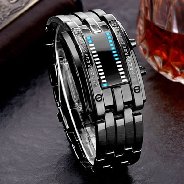 Binær Matrise Blå LED Digital Klokker Herr Dame Cclassic Fashionable Future Technology Binary Watch