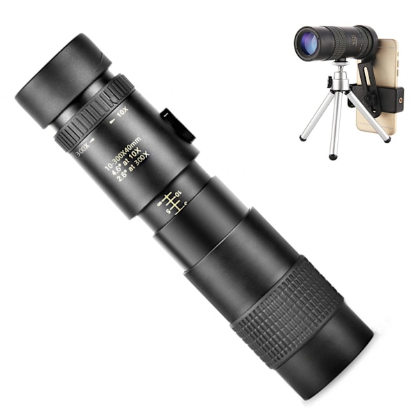 10-300X40mm zoom monokulärt teleskop Kompakt vattentätt teleskop med smartphonehållare Stativ för vandring Camping Fågelskådning
