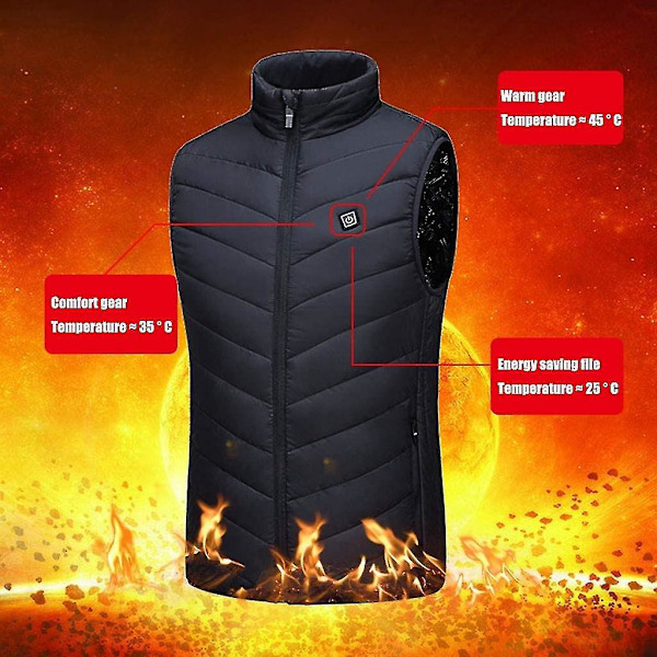 Slim Fit Värmeväst för Män och Kvinnor, Utomhus Vandring Vinterrock, X-Large 4-Zons Värme - Svart