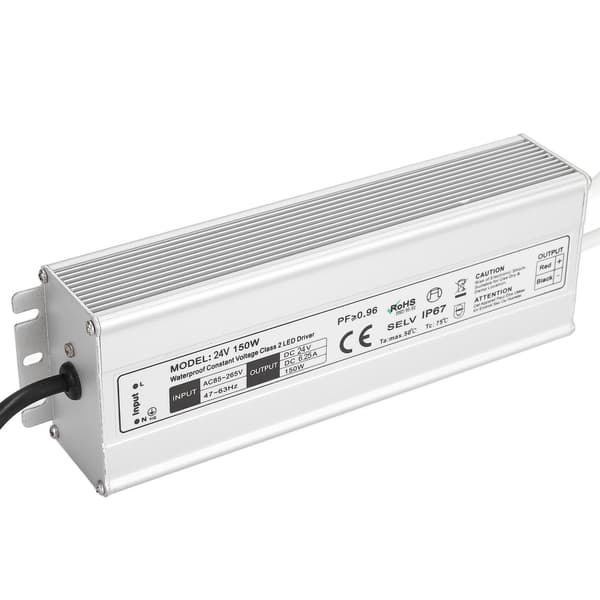 LED-driver vanntett IP67 konstant spenning strømforsyning transformatoradapter 150W AC85‑265V EU-plugg 24V 0‑6,25A utgang