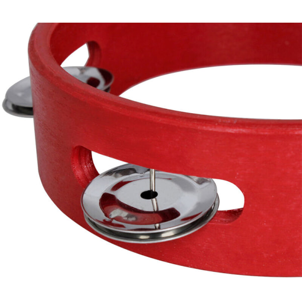 6 tuuman kannettava puinen tamburiinikäsikello lyömäsoittimet musikaalilelu yksirivinen metallisillat, punainen juhlalapsille, malli: punainen