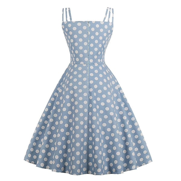 Blå Retro Hepburn 50-tal 60-tal Rockabilly Ärmlös Swingklänning för Kvinnor