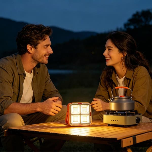 Mini solcelledrevet campinglykt med stativ - IP65 vanntett oppladbar Orange A