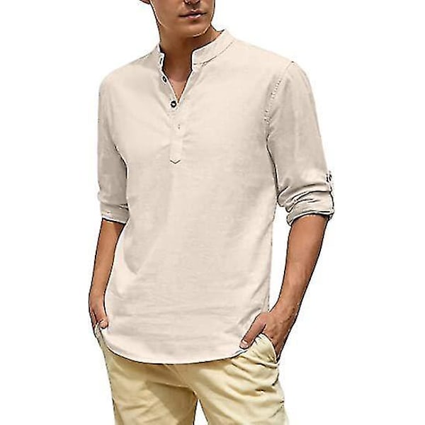 Lin-skjorte for menn - Avslappet strandlook (Beige, L)