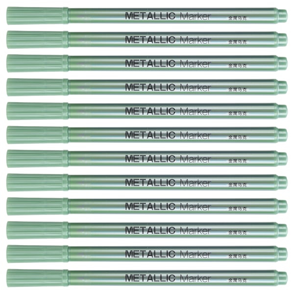 12 st Metallic Marker Målarpenna Enkel Färg Permanent Bläck Extra Fin Spets Konstmaterial Grön