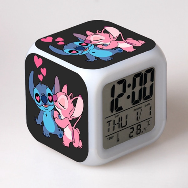 Petite Taille 3inch 8 cm,Stitch,Anime, Réveils numériques LED pour beb,Decoration de Chambre pour Les Enfants-06