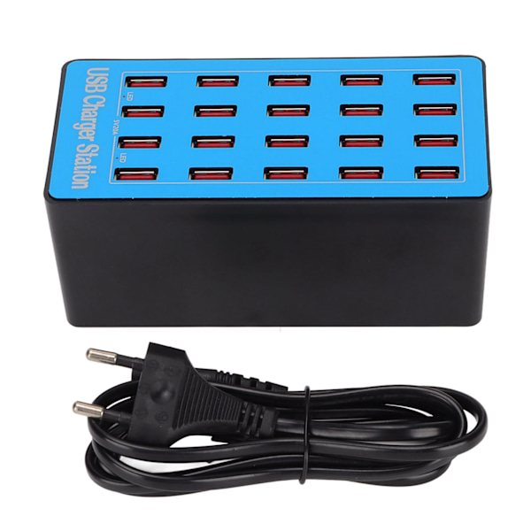 AnwintkA5+ USB Hurtiglader 5V 20A 100W 20 Porte USB Hub Ladestation med 50 graders køleblæser til telefontablet 100240V(EU-stik)