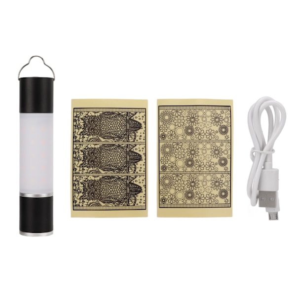 Campinglampa Skalbar Flexibel Retro Stil Vattentät Aluminiumlegering Hängande Design Svart Utomhus Bärbar Lykta Uggla och Blomma