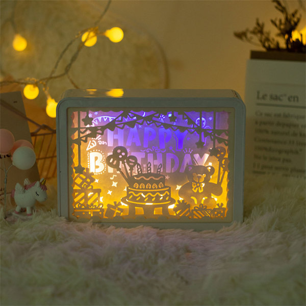 Papercut Light Box Mjukt Varmt Ljus Romantisk USB Batteridriven 3D Pappersskulpturlampa för Sovrum Kontor Fest Typ 4 (Manuell Brytare)