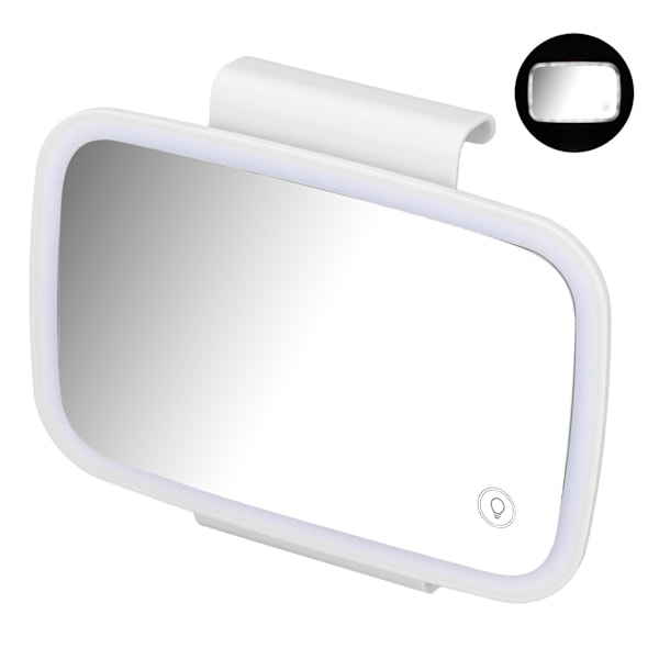 Bil Solskydd Sminkspegel Surround LED-lampor Pekskärm Plug and Play med infällbar baksida ClipWhite