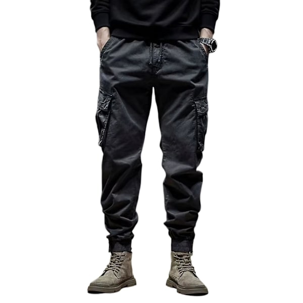 Vintage-tyyliset miesten cargo-jogger-housut vaaleanharmaana