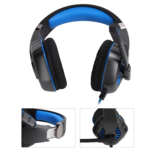 Kablet Gaming Headset med LED Lys Mikrofon Computer Spil Headset Plug and Play (Blå Sort)