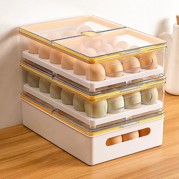 Kjøkken Gjennomsiktig eggekartong med lokk Kjøleskapsorganer Husholdnings eggstativ Fryser S