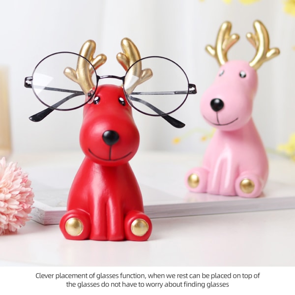 (Heian Seat Deer Girl Pink) Söt Hjort Glasögon Stativ Glasögon Butik Display Stativ Skrivbords Prydnader (Styrofoam Förpackning)