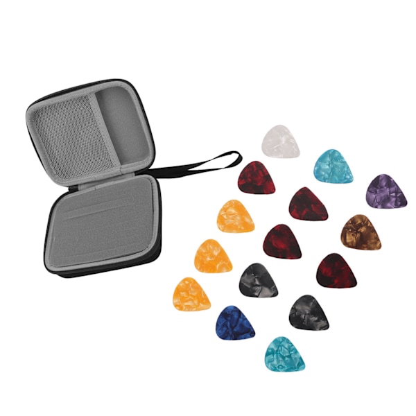 Guitar Pick Bag Set Stort utrymme Vattentätt Bra skydd EVA Tyg Förvaringshållare Fodral med 15 st Guitar Picks Svart