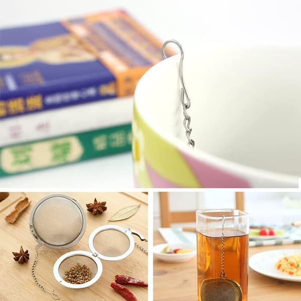 4-delt teboldssæt, tebold i rustfrit stål, tebold, tebold med kæde, tebold, tesil med kædekrog, tesil med kæde, teinfuser