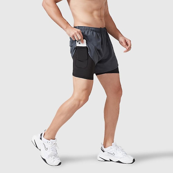 Mænds Hurtigtørrende Dobbeltlags Sports Shorts XL Cremehvid