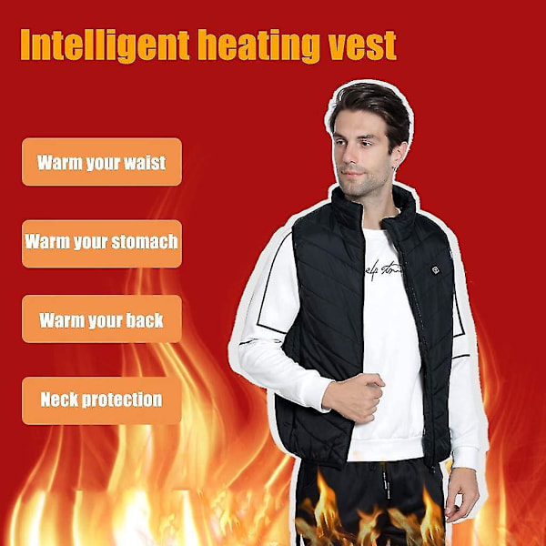 Oppvarmet Veste med Slim Fit for Menn og Kvinner | Vintervarm Utendørs Jakke for Vandring | 4-Sone Oppvarming - Svart