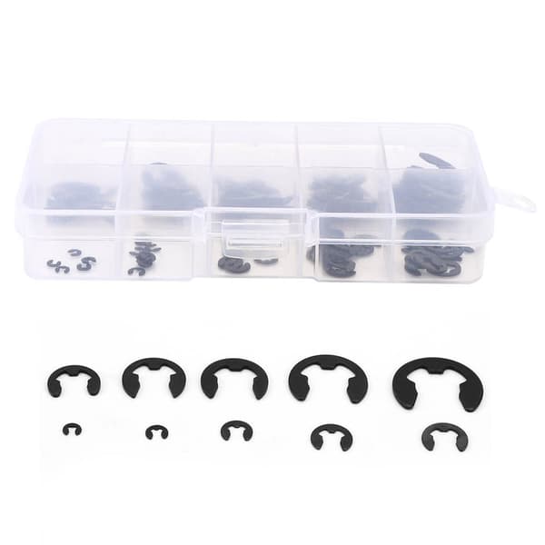 120 stk. EClip Snap Circlip Kit Åben låsering Sort manganstål Bokset 1,5-10 mm