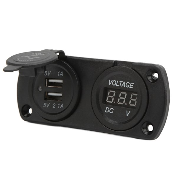 Hurtig biloplader spændingsmåler Dobbelt USB 12‑24V Vandtæt 2,1A udgang Universal til motorcykler både