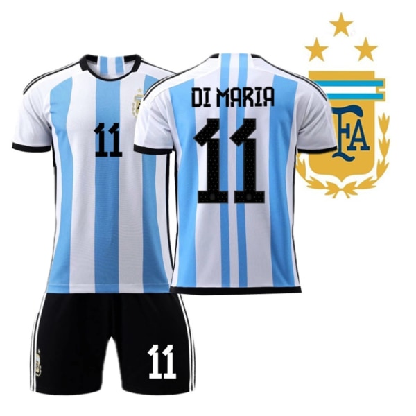 22-23 Champions Argentina Hjemme nr. 10 Messi nr. 11 Di Maria skjorte World Cup Soccer Uniform Topp + Bukser XS NO.11