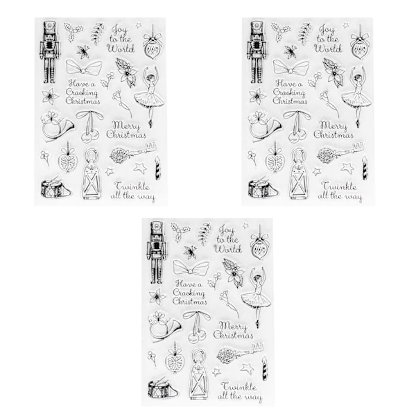 3 stk. Klare Stempler Julemønster TPR Transparent DIY Scrapbooking Stempler for Preging av Kort