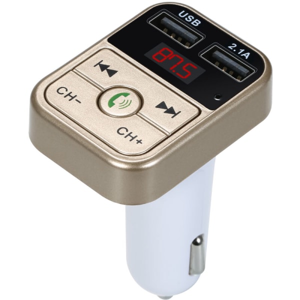 Bil MP3/WAV musikkspiller BT 5.0 FM-sender trådløs håndfri lydmottaker Doble USB-ladere, modell: Gold 111