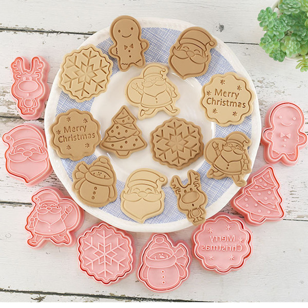 8 stk/sett juletema kjevler julenissen juletre DIY 3D kakeform bakeform dekorasjonsverktøy