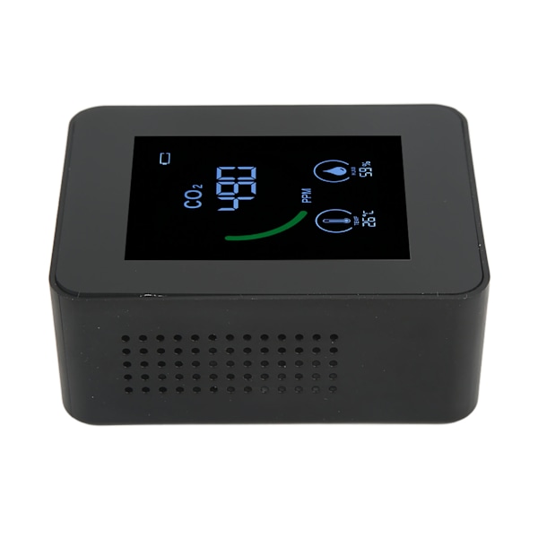 Kulldioksiddetektor USB-lading TVOC-sensor Halvleder Luftkvalitetsmonitor med temperatur- og fuktighetsmåling Svart