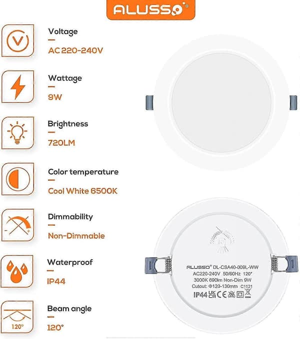 9w LED ultratynn downlight innfelt taklampe hvit spotlight 6x Light White