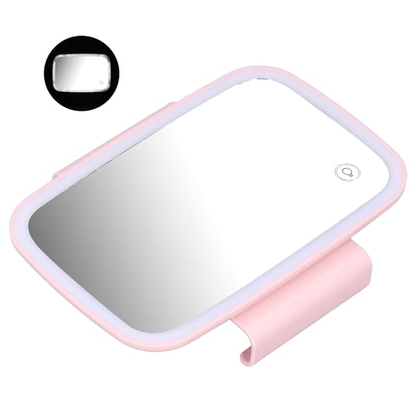 Bilsolskærmsspejl med LED-lys, berøringsskærm, plug and play, med tilbageklappelig klips - Pink