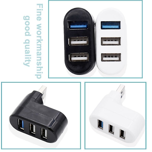 Vit 3-Port USB 3.0 Hub Splitter för Bärbara Datorer