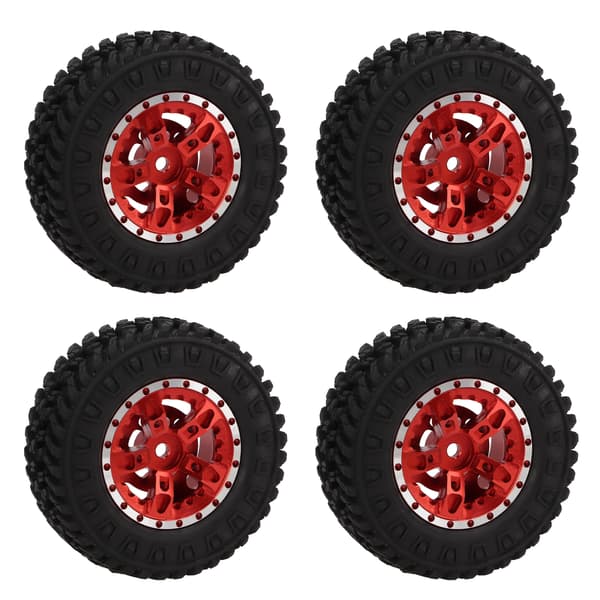 4 stk. 55mm For- og Baggummidæk med 5-eget Metalfælg til Axial SCX24 1/24 RC Bil Rød