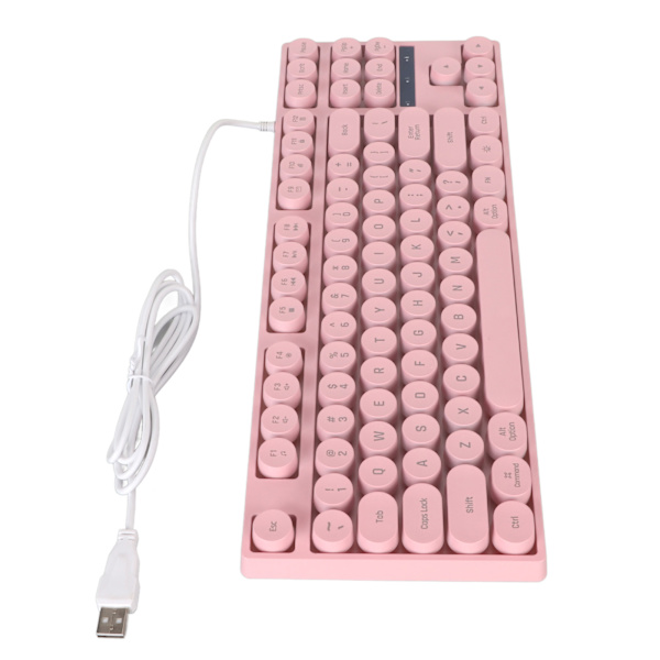 Gaming Tastatur USB Rund 87 Taster Farverig Baggrundsbelyst Ergonomisk Mekanisk Touch Kabelforbundet Tastatur til Stationær Bærbar Rosa