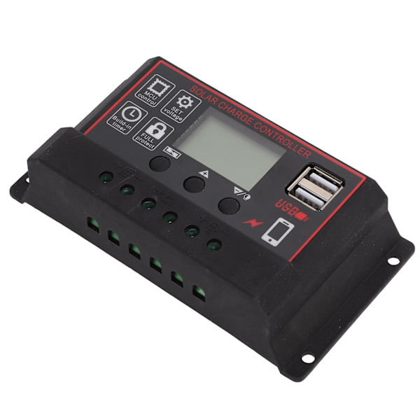 Solcellsladdningsregulator Solpanelbatteri Intelligent Regulator med Dubbla USB-portar 12V/24V PWM Automatisk Parameter Justerbar LCD-display 60A