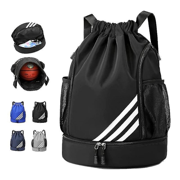 Sports Drawstring Backpack with Multi-Pockets, Large Capacity, Waterproof and Durable - Light Grey