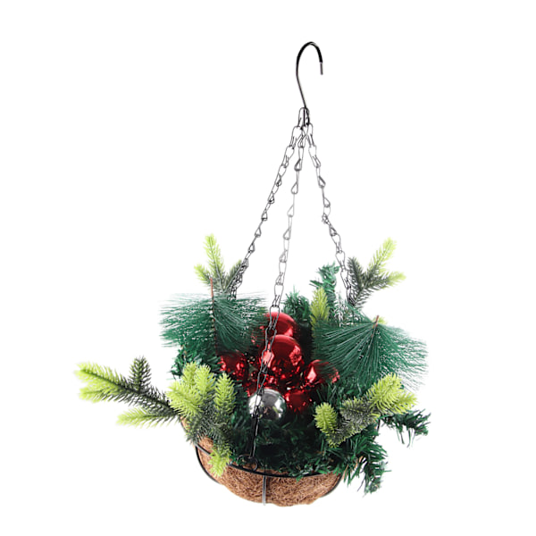 Kunstig juletrekk-kurv dekorert med kongler, lysende kuler og julepynt